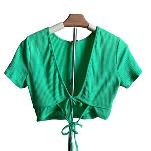 Wild Fable Women's Vibrant Green Short Sleeve Double Tie Shirt - Medium - NWT